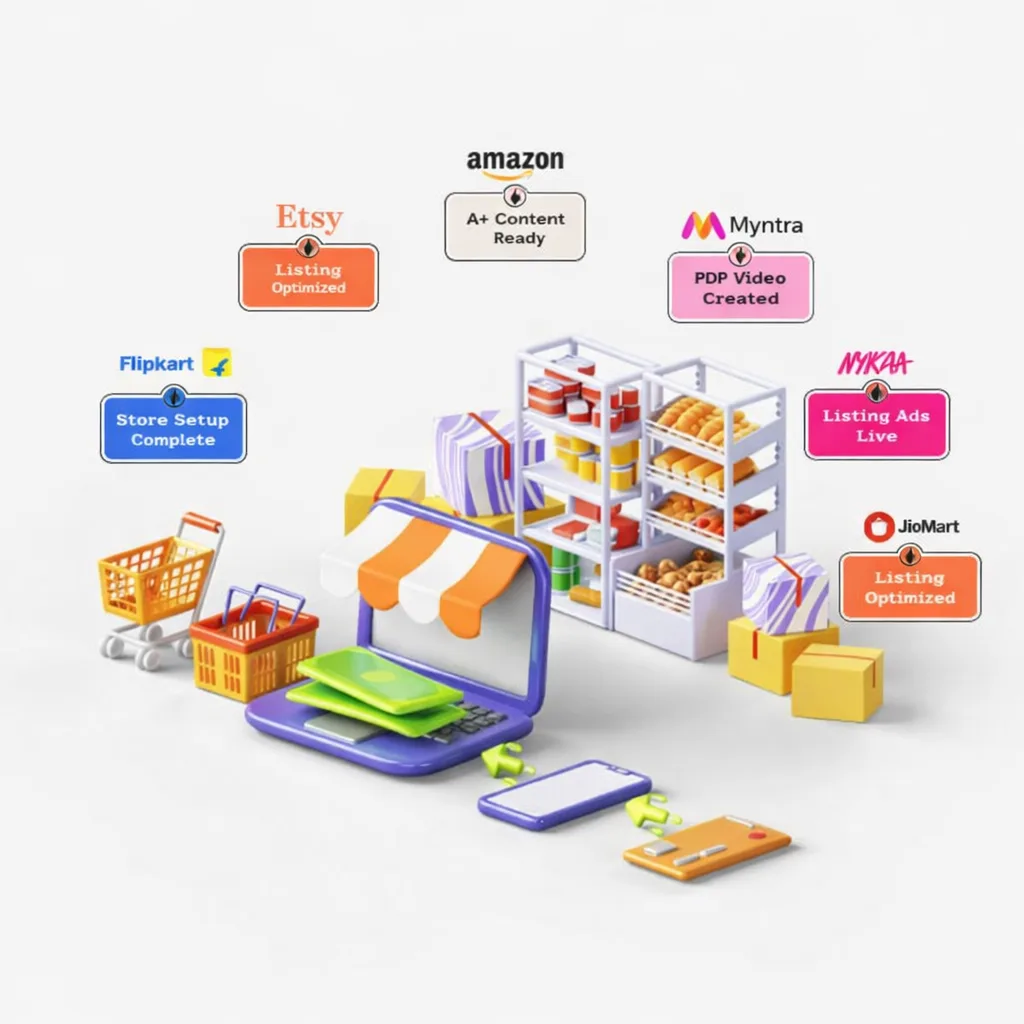 Marketplace marketing services for boosting online sales across Amazon, Flipkart, and e-commerce platforms